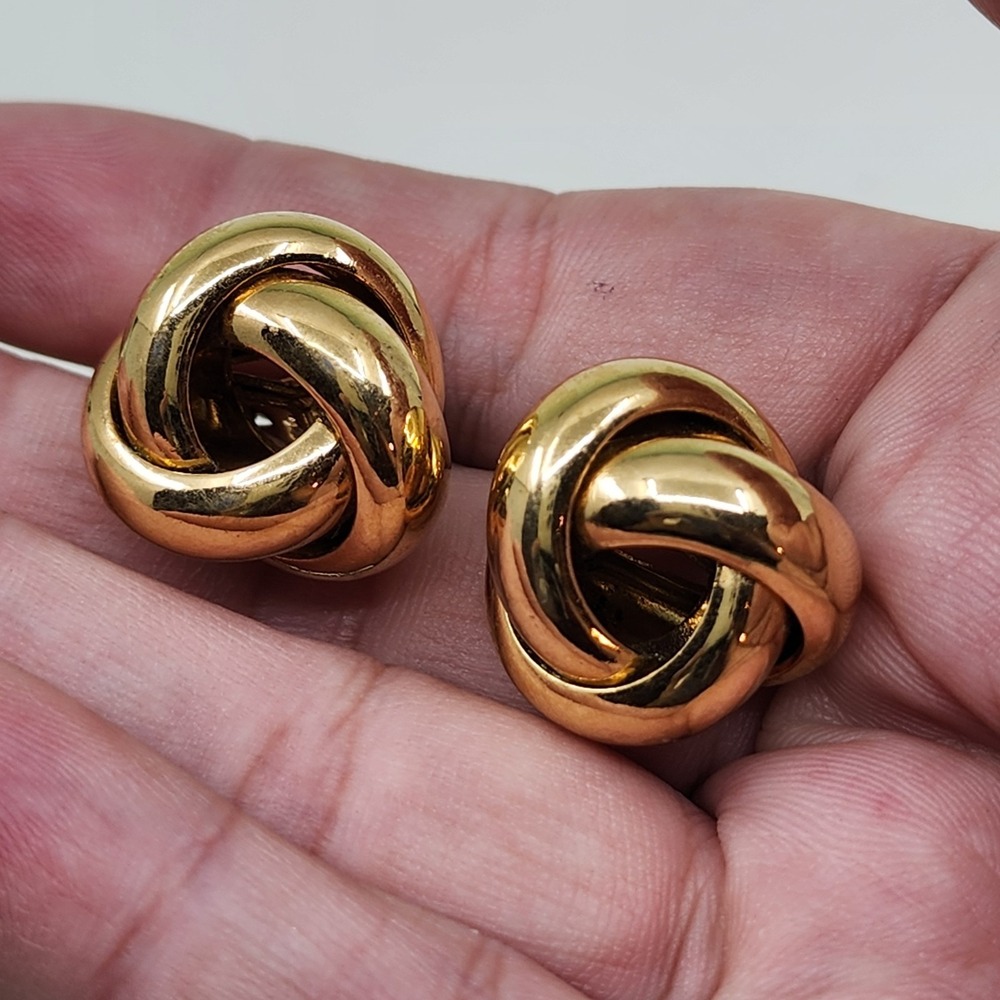 Monet Gold Tone Sculptural Knot Clip On Earrings Vintage Chunky Statement Retro